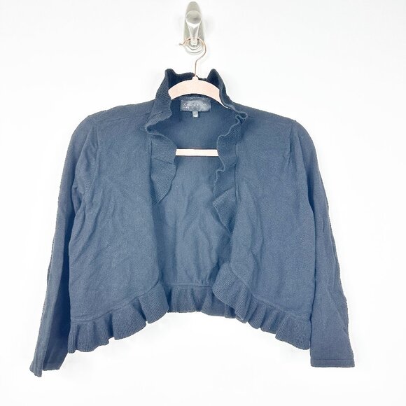 2/$30 Jones New York Knit Bolero Ruffle Cropped Cardigan Black Medium #BAG5 - Picture 3 of 7